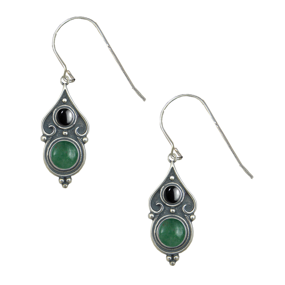 Sterling Silver Designer Post Stud Earrings With Jade And Hematite